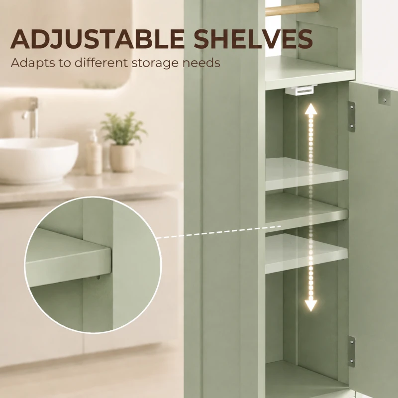 HOMCOM Small Bathroom Storage Cabinet with Toilet Roll Holder - Light Green
