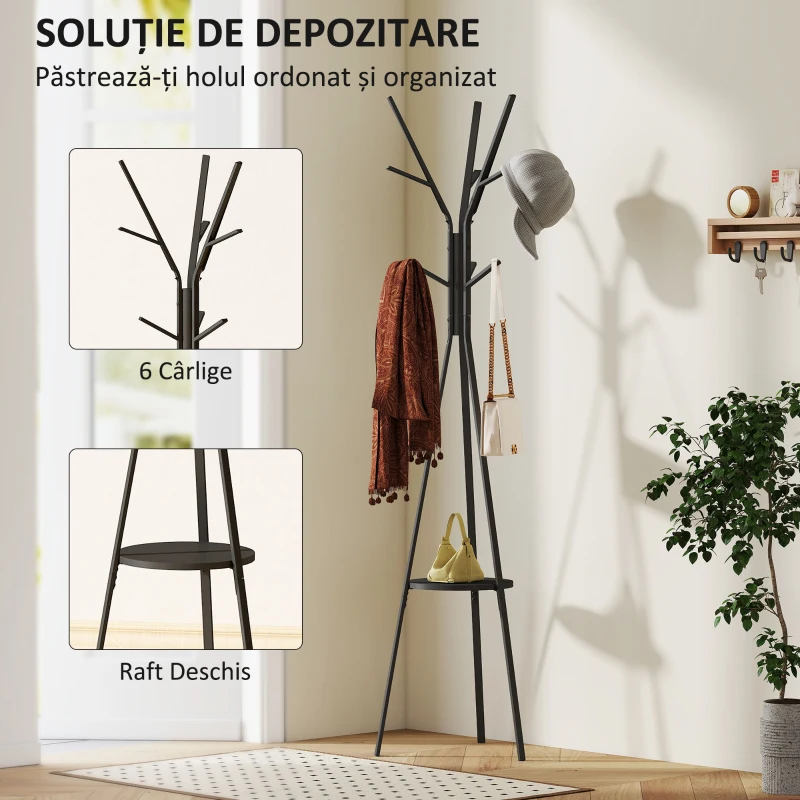 HOMCOM Cuier Vertical Modern de Podea pentru Hol, 45x45x180cm, Negru
