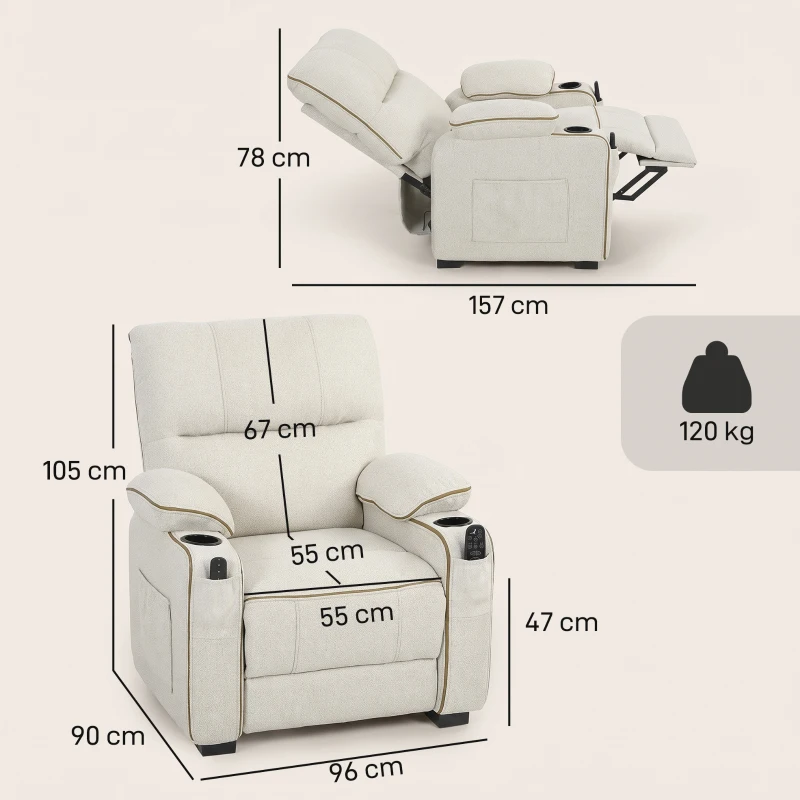 HOMCOM Electric Massage Recliner Armchair with Vibration, Heat, Whisper-Quiet Motor, Memory Function, Spring Pack, Beige