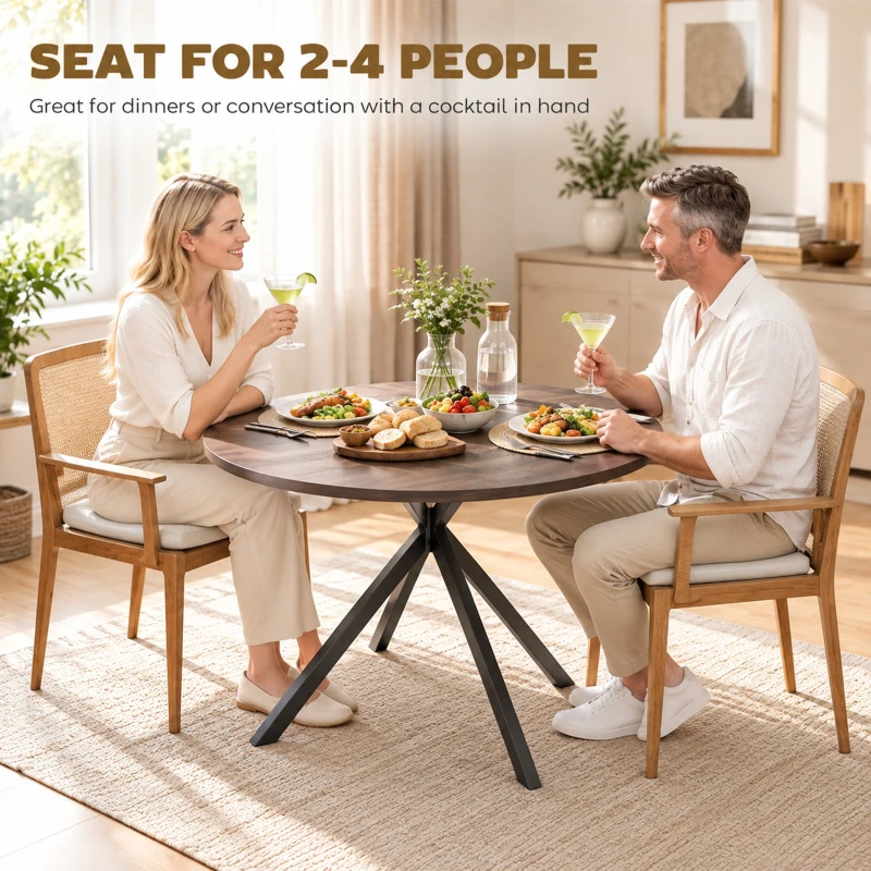 HOMCOM 80cm Industrial Round Dining Table - Brown