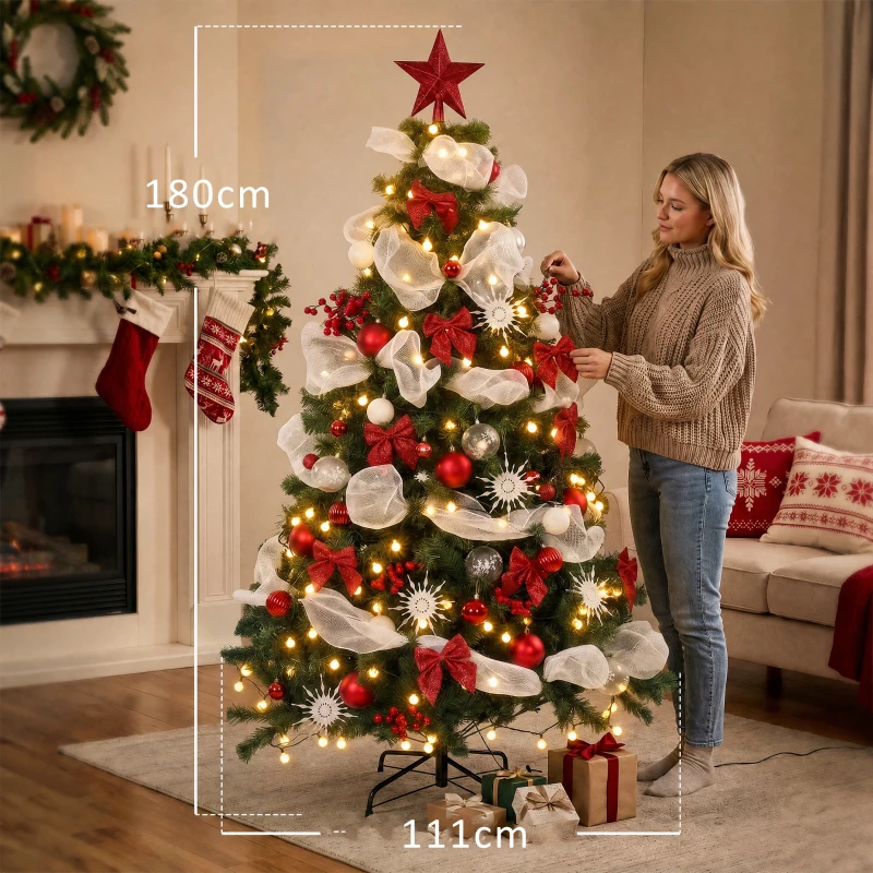 HOMCOM Árvore de Natal Artificial 180 cm com Luzes, 800 Pontas, 200 LED, Controlo Remoto e 8 Modos