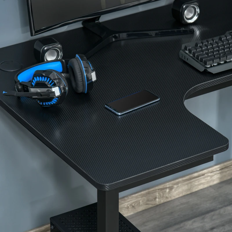 HOMCOM L-Shaped Gaming Desk, Computer Corner Desk, Home Office Workstation with Cable Management, 145 x 81 x 76cm, Black, Left