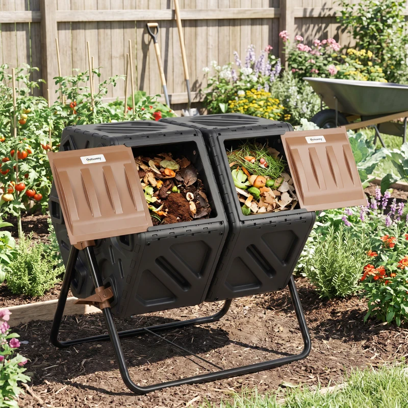 Outsunny 130L Double Chamber Composter - Black