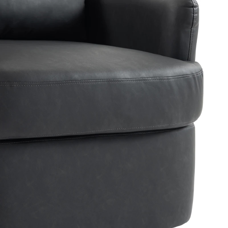 HOMCOM 360° Swivel Accent Chair, Modern Armchair with Thick Cushion, PU Leather Upholstered, Dark Grey