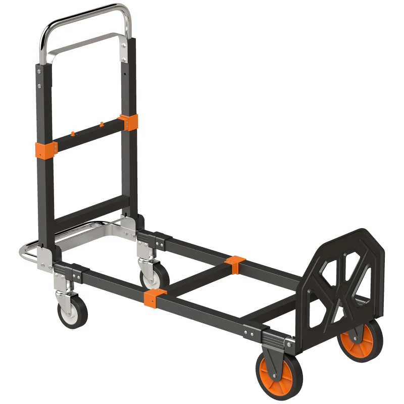 HOMCOM 2-in-1 Folding Sack Truck & Platform Trolley, Heavy Duty 220kg/120kg Hand Truck with Adjustable Platform & Handle