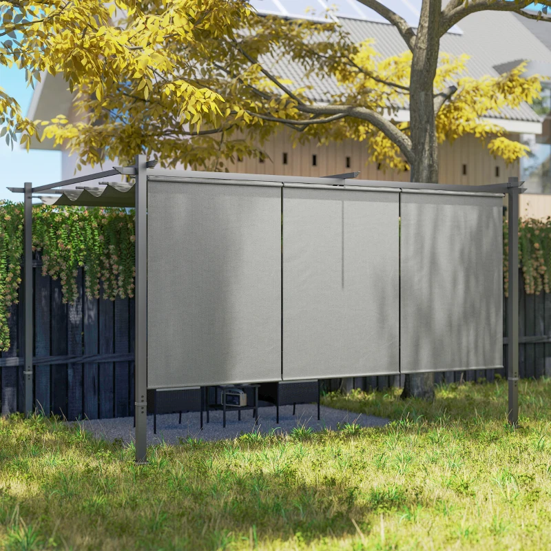 Outsunny 3 x 4m Metal Pergola with Retractable Roof and Roller Shade, Free Standing Garden Gazebo Canopy Pergola Kit, UPF30+ Outdoor Sun Shade Shelter, Grey