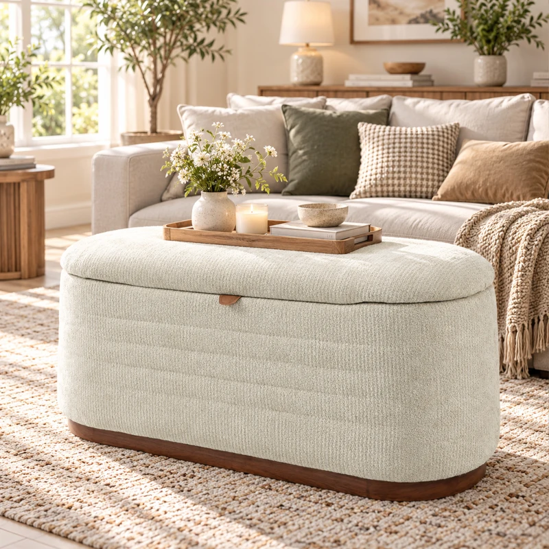 HOMCOM Sitzbank mit Stauraum aus modernem Chenille Truhenbank in 91 cm Beige