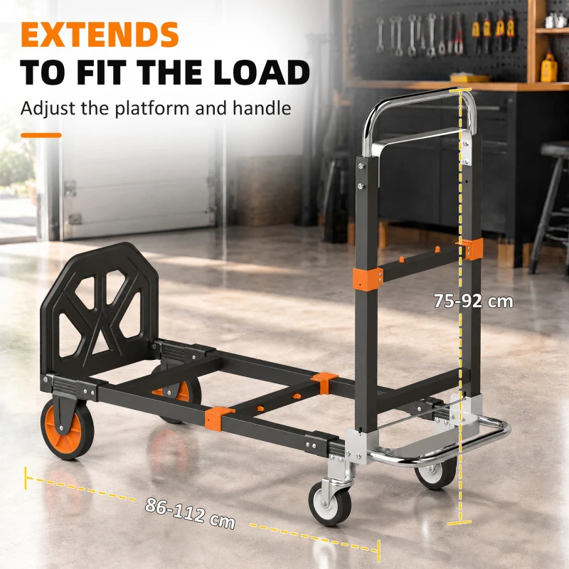 HOMCOM 2-in-1 Folding Sack Truck & Platform Trolley, Heavy Duty 220kg/120kg Hand Truck with Adjustable Platform & Handle