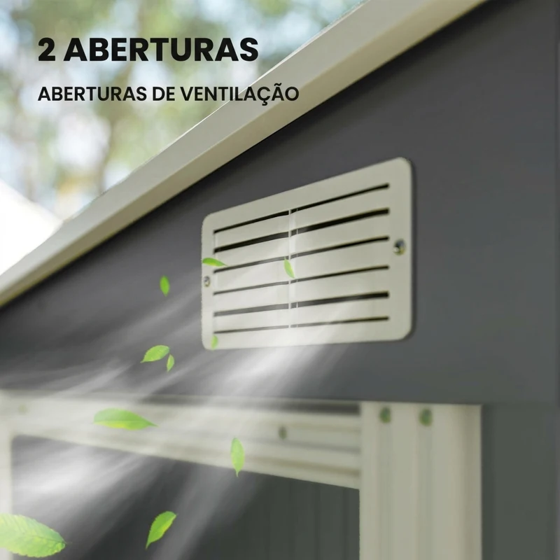Outsunny Abrigo de Jardim Exterior 2,81 m² em Aço Galvanizado com Prateleiras Ajustáveis, Porta de Correr e Kit de Base, Cinzento Escuro
