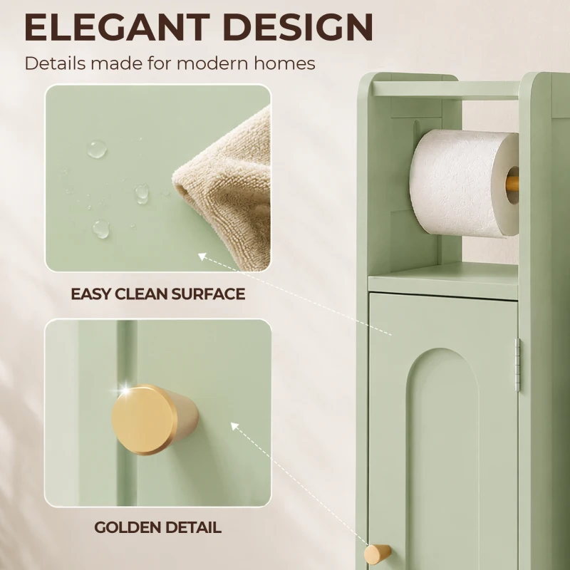 HOMCOM Small Bathroom Storage Cabinet with Toilet Roll Holder - Light Green