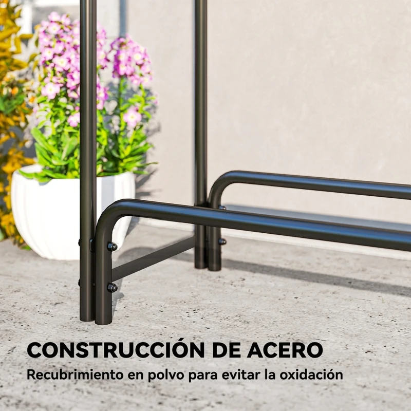 Outsunny Leñero con Cubierta Estante para Interior y Exterior Carga 300kg 300x36x99 cm Verde Oscuro y Negro