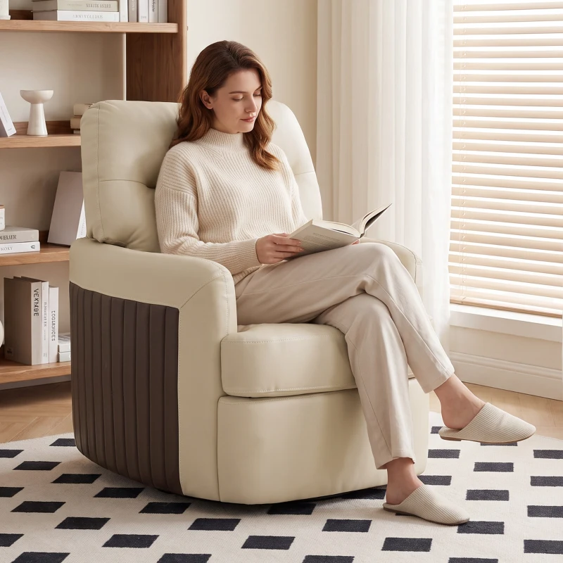 HOMCOM 360° Swivel Accent Chair, Modern Armchair with Thick Cushion, PU Leather Upholstered, Cream White