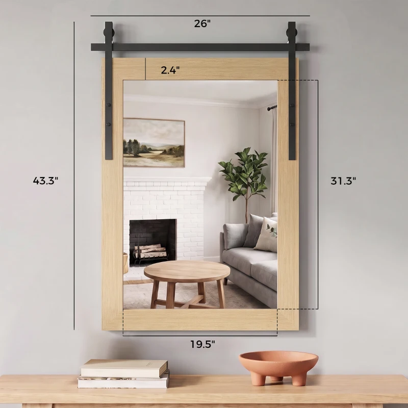HOMCOM 110 x 66 cm Rectangle Mirror, Farmhouse Wall Mirror for Living Room, Bedroom, Hallway, White Oak