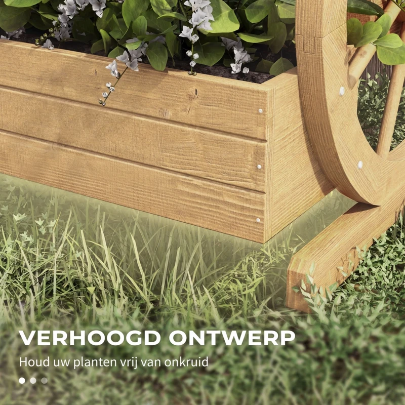 Outsunny Verhoogd plantenbed, 3 niveaus, wagenwiel-decor, natuurhout, 62 x 61 x 57 cm