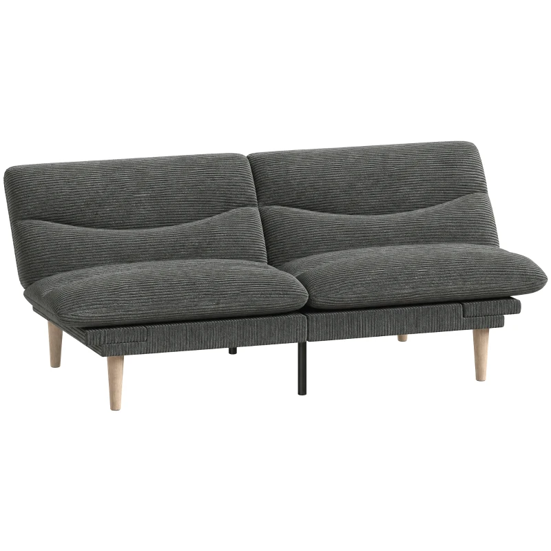 HOMCOM Canapé Convertible 2 Places 3 en 1, Canapé-Lit Clic Clac en Velours Côtelé 193 cm, Dossier et Accoudoirs Réglables, Gris
