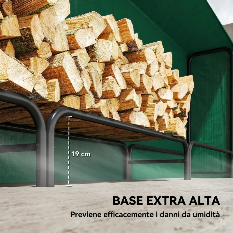 Outsunny Portalegna da 1m³ Regolabile con Telo Impermeabile in PE, in Metallo, 300x36x99 cm, Nero e Verde Scuro