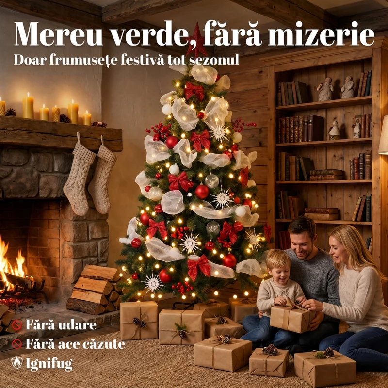 HOMCOM Brad de Crăciun 180 cm cu 200 LED, Telecomandă, 8 Moduri, 800 Crenguțe