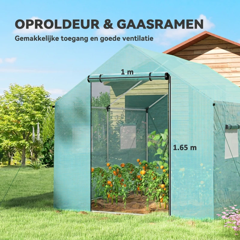 Outsunny Tunnelkas, oprolbare deur en ramen, verzinkt stalen frame, 2x3x2m, Groen