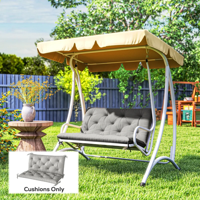 Outsunny 2 Seater Bench Pad, Garden Chair Cushion with Back and Ties for Indoor and Outdoor Use, 98 x 100 cm, Light Grey