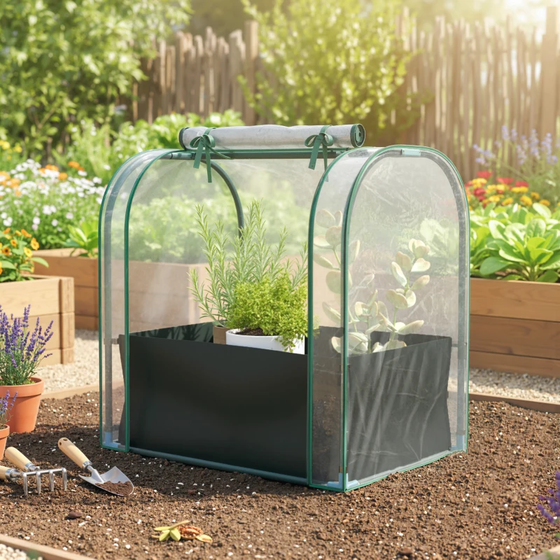 Outsunny Mini Serre avec Sac de Plantation, Serre Portable avec porte enroulable, 68 x 50 x 70 cm, Vert Foncé