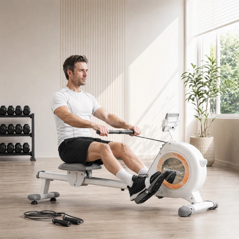 SPORTNOW Rameur magnétique 16 niveaux avec écran LCD et support de téléphone, rangement vertical, pour l'entraînement à domicile