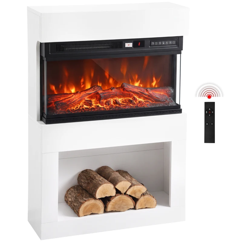 HOMCOM Elektrokamin 3D Flammeneffekt Wandkamin elektrisch Kaminsims 64 cm Weiß