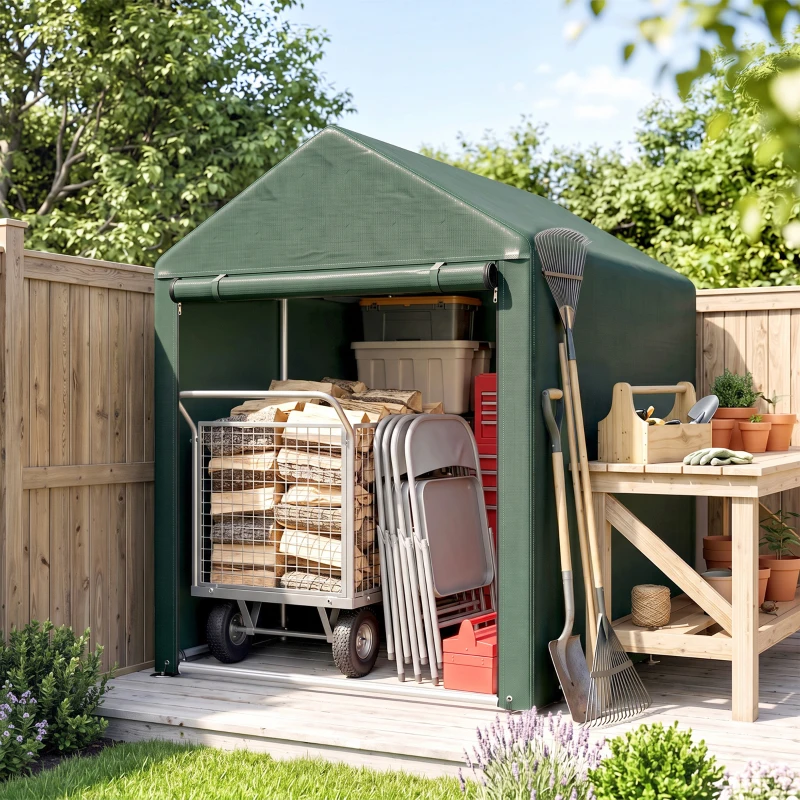 Outsunny Carpa de Jardín para Herramientas 1,2x1,8x1,65 m con 2 Habitaciones Puerta con Cremallera Impermeable Anti-UV Verde
