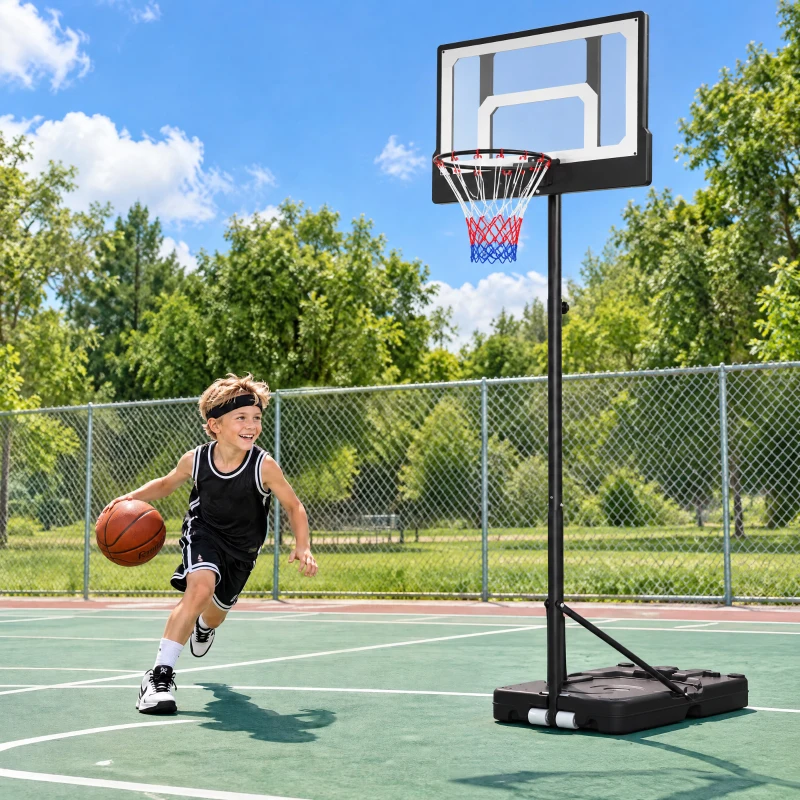SPORTNOW Panier de Basket Extérieur pour Enfants, Hauteur Réglable 108-213 cm, Base Remplissable et Roulettes, Dès 3 Ans, Noir