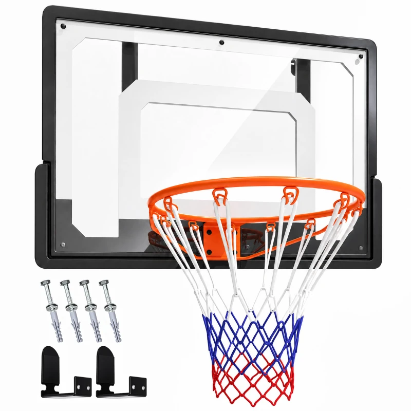 SPORTNOW Panier de Basket Mural ou sur Porte Arceau en Acier Ø40 cm Filet en Nylon Panneau en PE pour Intérieur Noir
