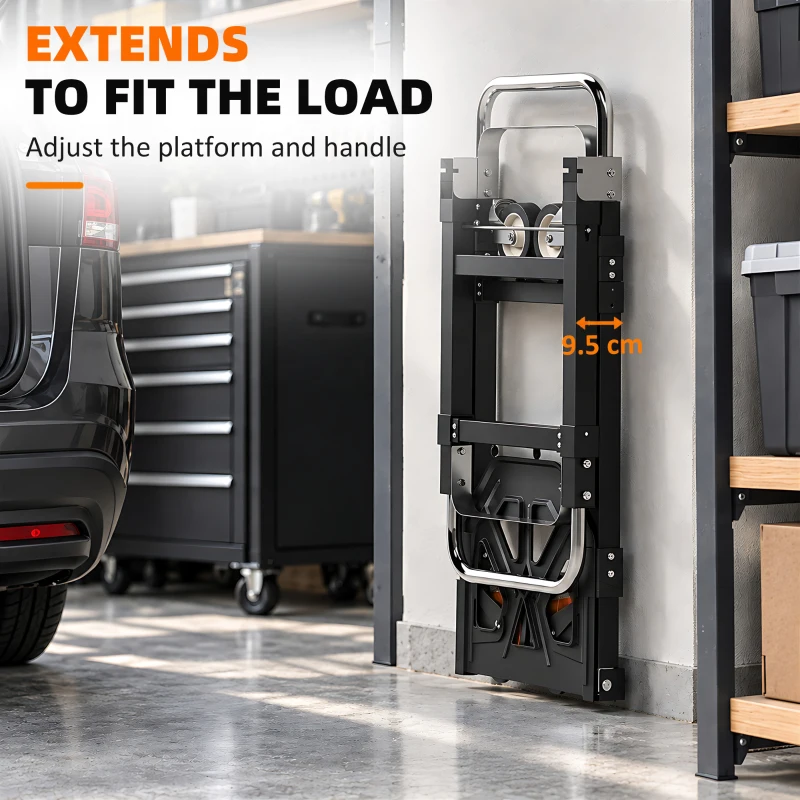 HOMCOM 2-in-1 Folding Sack Truck & Platform Trolley, Heavy Duty 220kg/120kg Hand Truck with Adjustable Platform & Handle