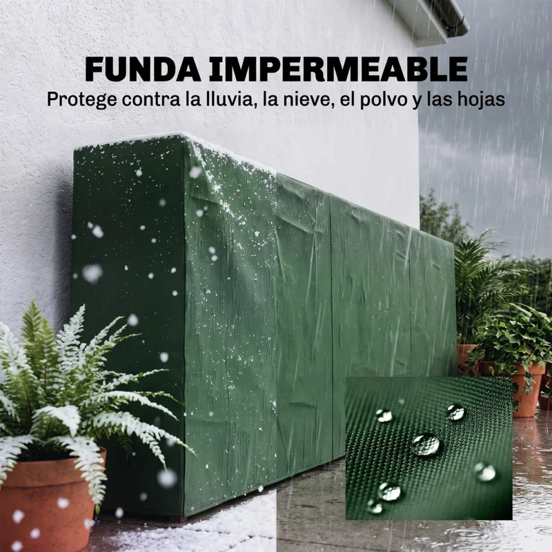 Outsunny Leñero con Cubierta Estante para Interior y Exterior Carga 300kg 300x36x99 cm Verde Oscuro y Negro