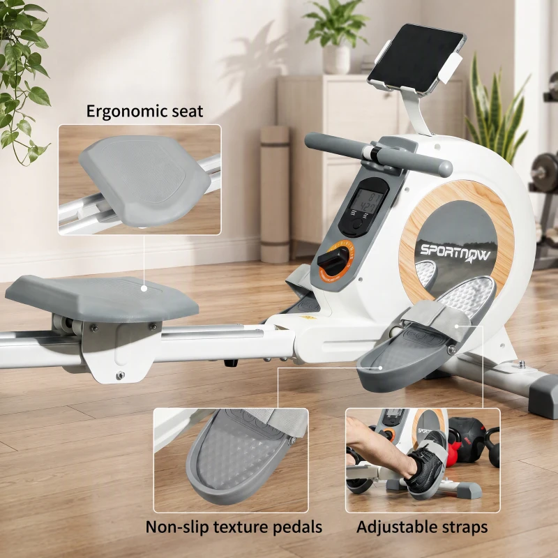 SPORTNOW Rameur magnétique 16 niveaux avec écran LCD et support de téléphone, rangement vertical, pour l'entraînement à domicile