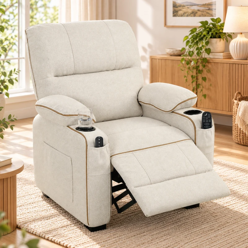 HOMCOM Electric Massage Recliner Armchair with Vibration, Heat, Whisper-Quiet Motor, Memory Function, Spring Pack, Beige