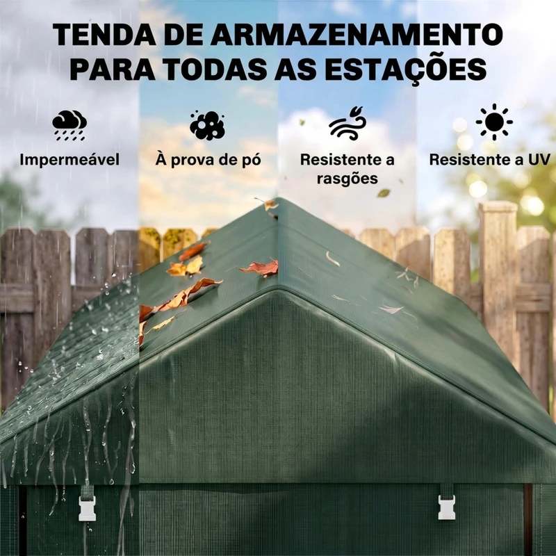 Outsunny Abrigo para Ferramentas Bicicletas e Motos 120x179x165 cm Garagem Portátil com 2 Habitações Verde Escuro