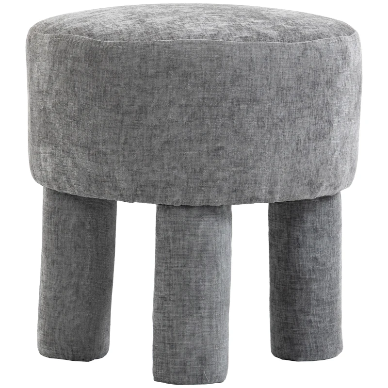 HOMCOM Fußhocker aus modernem Chenille Polsterhocker mit Holzbeinen 43 cm Hellgrau