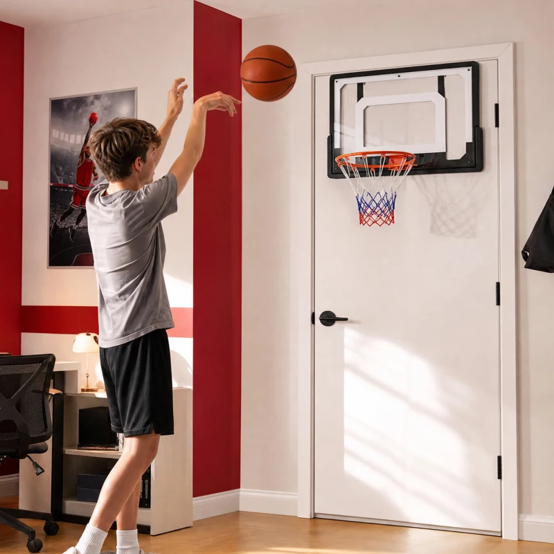 SPORTNOW Panier de Basket Mural ou sur Porte Arceau en Acier Ø40 cm Filet en Nylon Panneau en PE pour Intérieur Noir