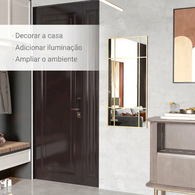 HOMCOM Espelho Retangular de Parede Tipo Janela 110x50 cm com Moldura em Metal, Espelho Decorativo para Sala e Quarto, Dourado