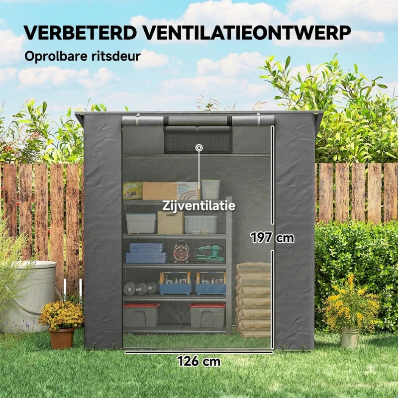 Outsunny Garagetent 1,9x1,2 m Waterdichte garagetent met oprolbare ritsdeur ventilatieraam Donkergrijs