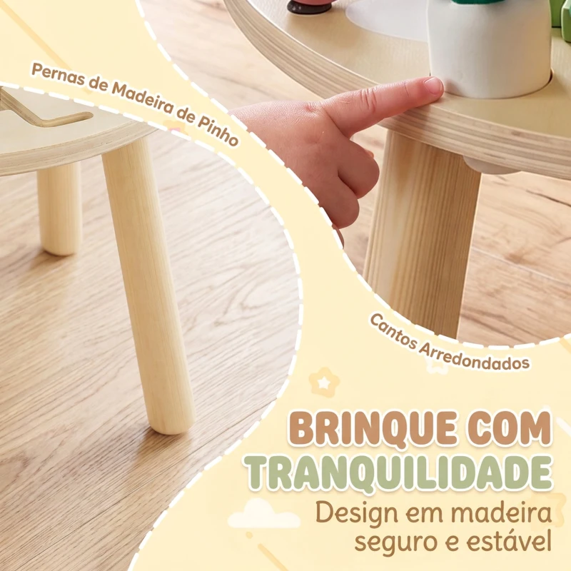 AIYAPLAY Mesa de Atividades em Madeira para Bebé 1-3 Anos, Montessori 6 em 1 com Engrenagens, Labirinto de Contas e Relógio