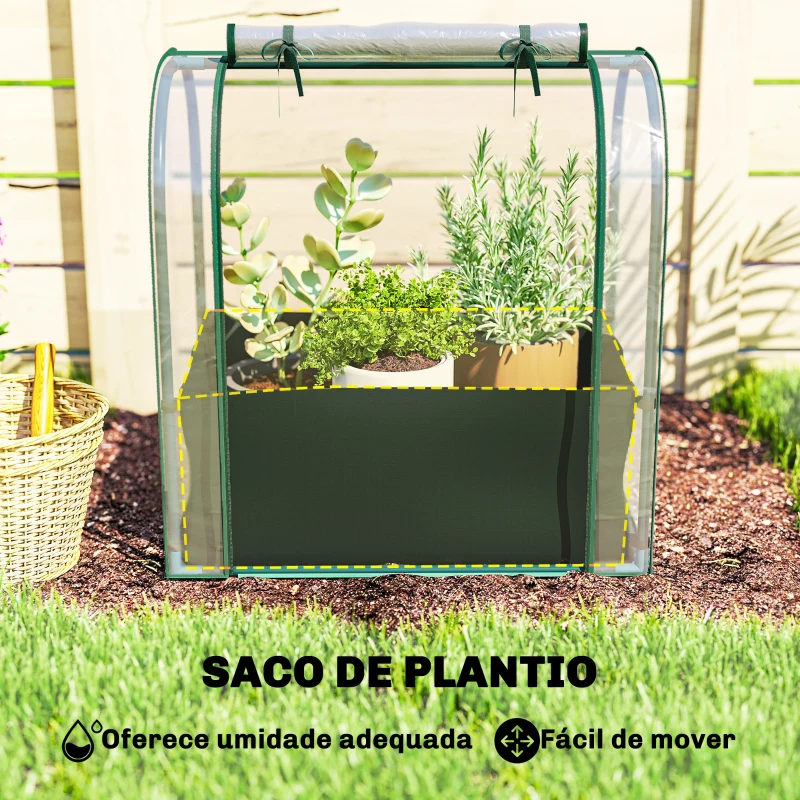 Outsunny Mini Estufa com Bolsa de Plantação Estufa Pequena Portátil para Interior e Exterior 68x50x70 cm Verde
