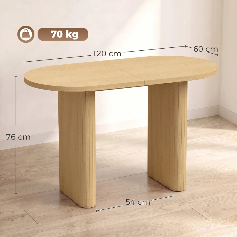HOMCOM Mesa de Jantar Oval Rústica para 4 Pessoas com Tampo Grosso e Pés Tipo Tambor, 120x60x76 cm, Carvalho