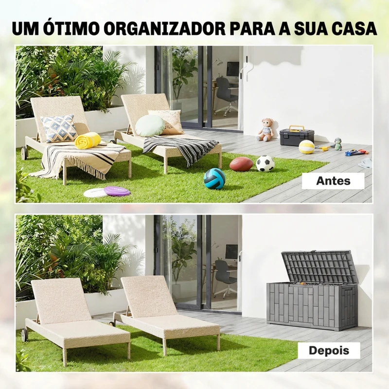 Outsunny Baú de Arrumação Exterior 227 L, Resistente à Água e aos Raios UV, com Fechadura, Cinzento