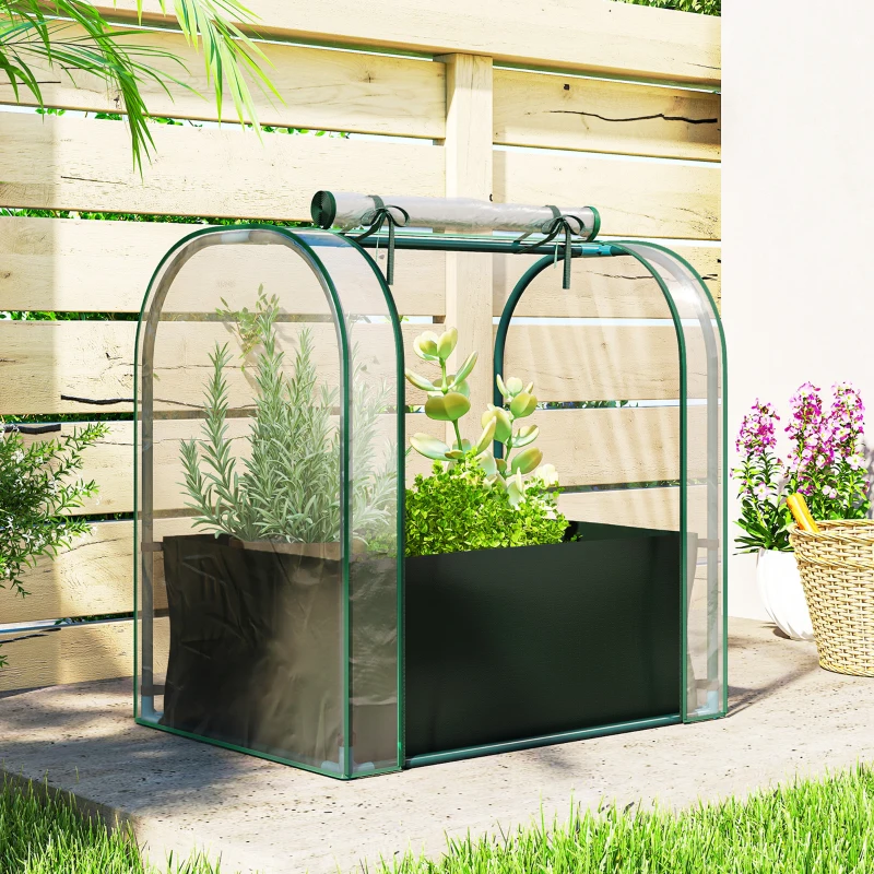Outsunny Mini Serre avec Sac de Plantation, Serre Portable avec porte enroulable, 68 x 50 x 70 cm, Vert Foncé