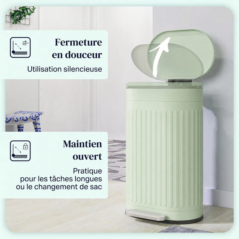HOMCOM Poubelle de cuisine poubelle à pédale 30L couvercle à fermeture douce seau intérieur amovible 36,5 x 31,2 x 60,8 cm vert
