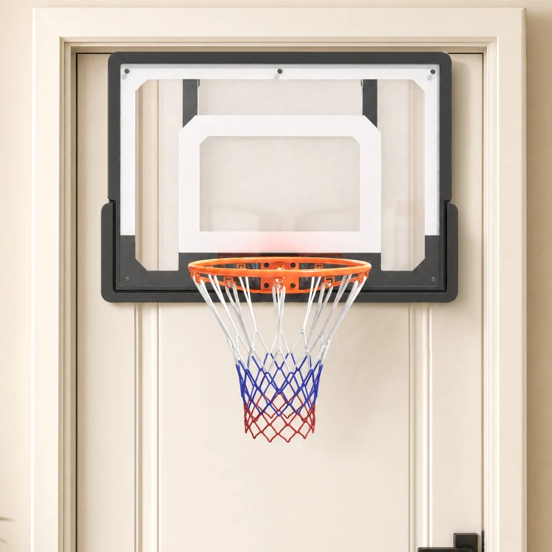 SPORTNOW Panier de Basket Mural ou sur Porte Arceau en Acier Ø40 cm Filet en Nylon Panneau en PE pour Intérieur Noir