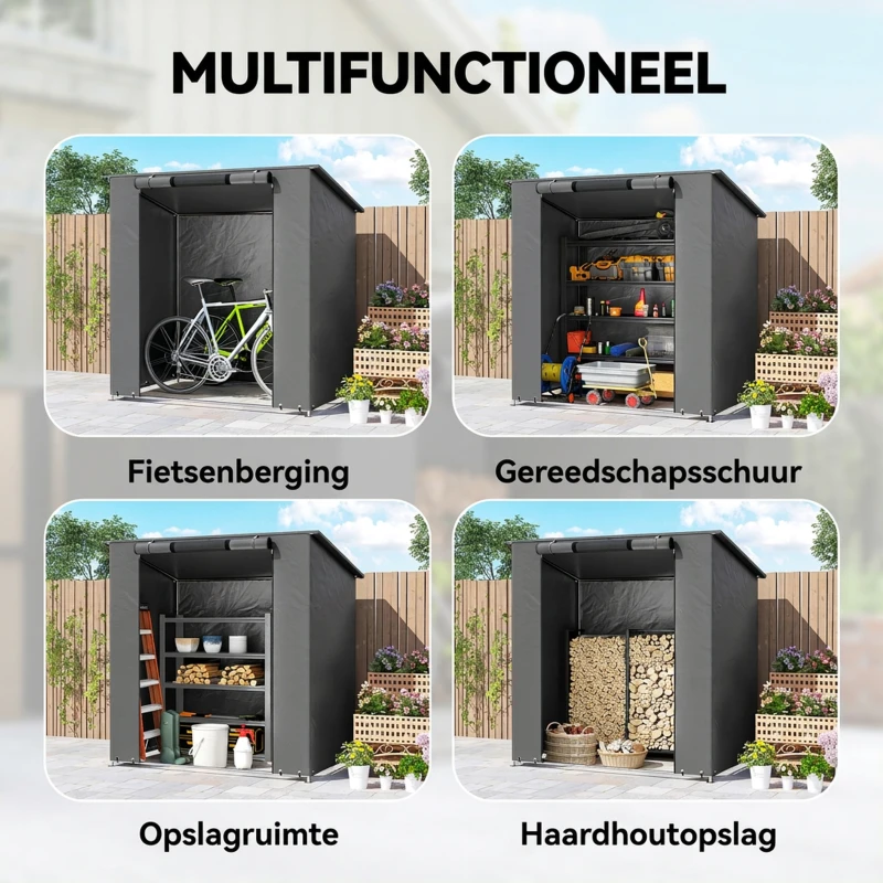 Outsunny Garagetent 1,9x1,2 m Waterdichte garagetent met oprolbare ritsdeur ventilatieraam Donkergrijs