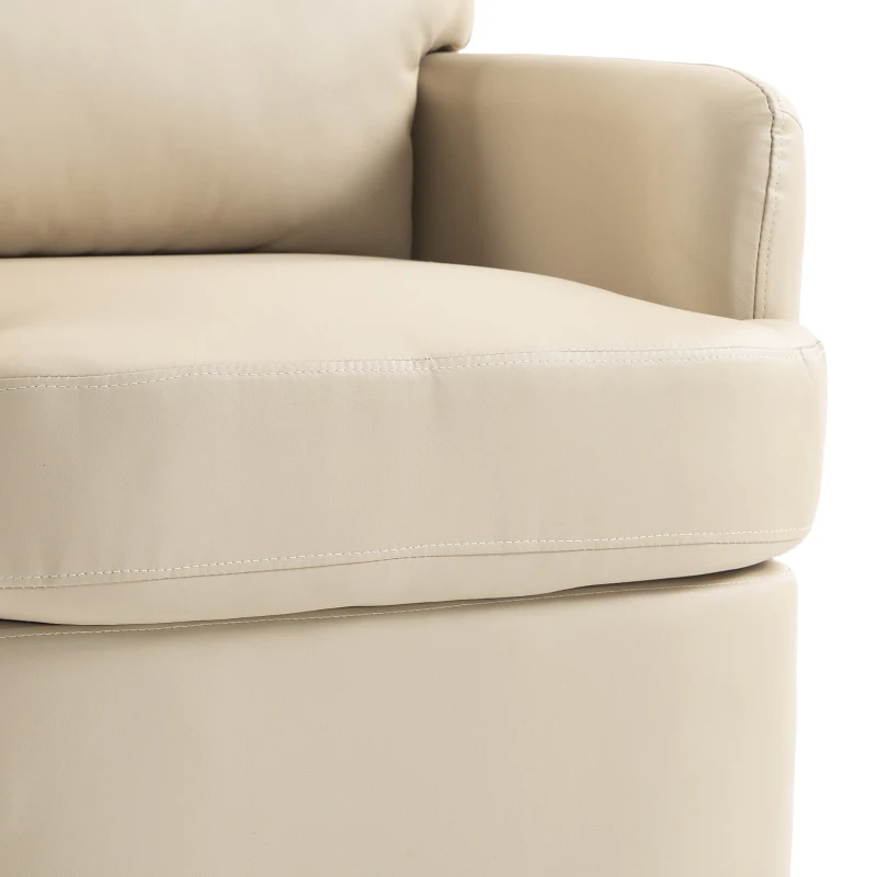 HOMCOM 360° Swivel Accent Chair, Modern Armchair with Thick Cushion, PU Leather Upholstered, Cream White