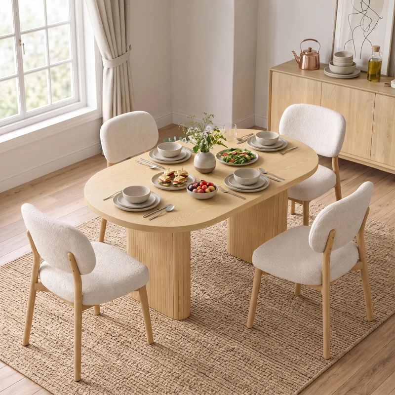 HOMCOM Mesa de Jantar Oval Rústica para 4 Pessoas com Tampo Grosso e Pés Tipo Tambor, 120x60x76 cm, Carvalho