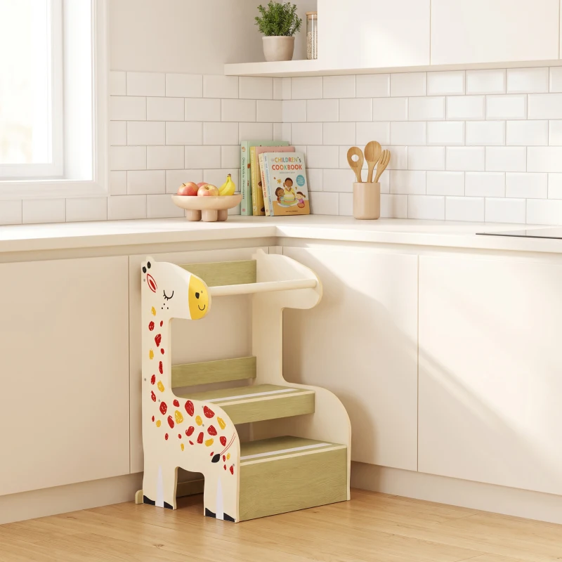 AIYAPLAY Torre Montessoriana Bambini in Legno, Antiscivolo, Barre di Sicurezza, Design a Giraffa, 3-8 Anni, Cucina, Bagno