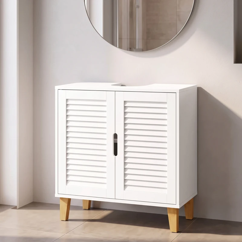 HOMCOM Mobile Sottolavabo con Ripiano Regolabile e Ante a Persiana, Bianco